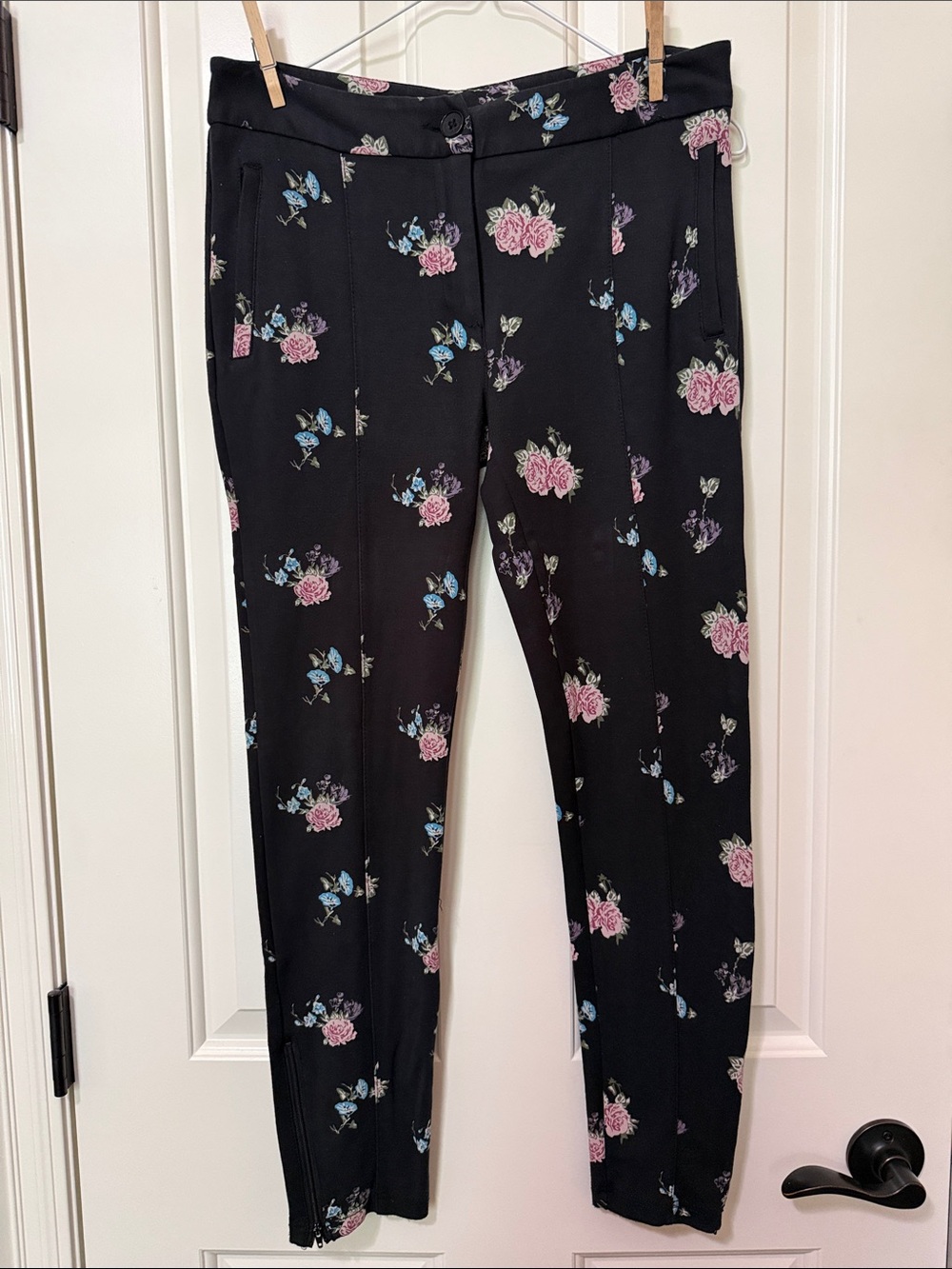 Betabrand Skinny-Leg Cigarette Lightweight Dress Pant Yoga Pants, Bouquet, Sz M